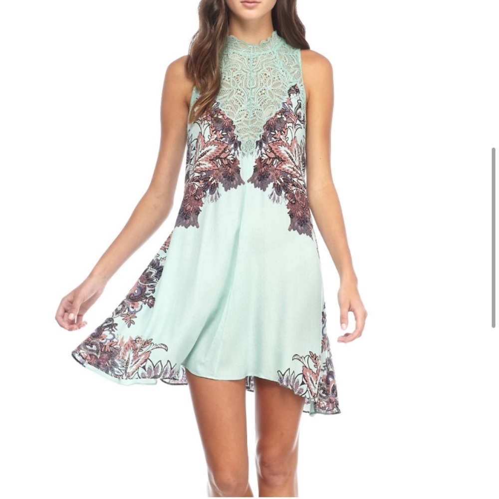 Intimately Free People Marsha Aqua Patterned Lacey Dress Size Small